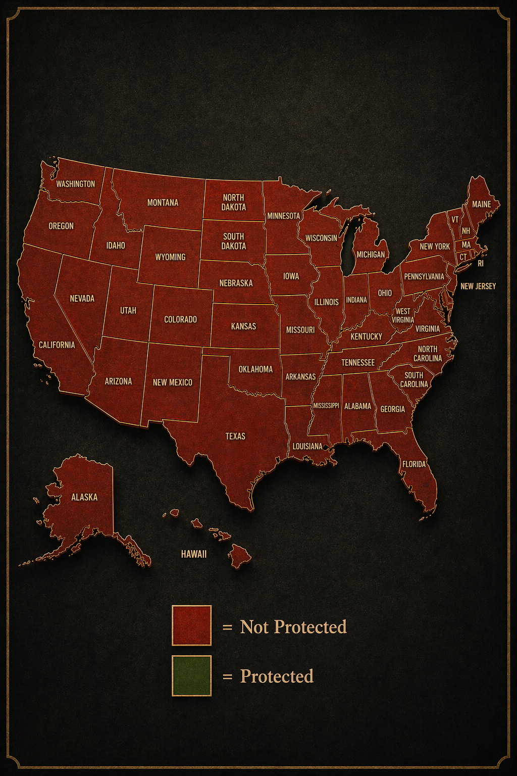 United States Map showing what states money Is Protected